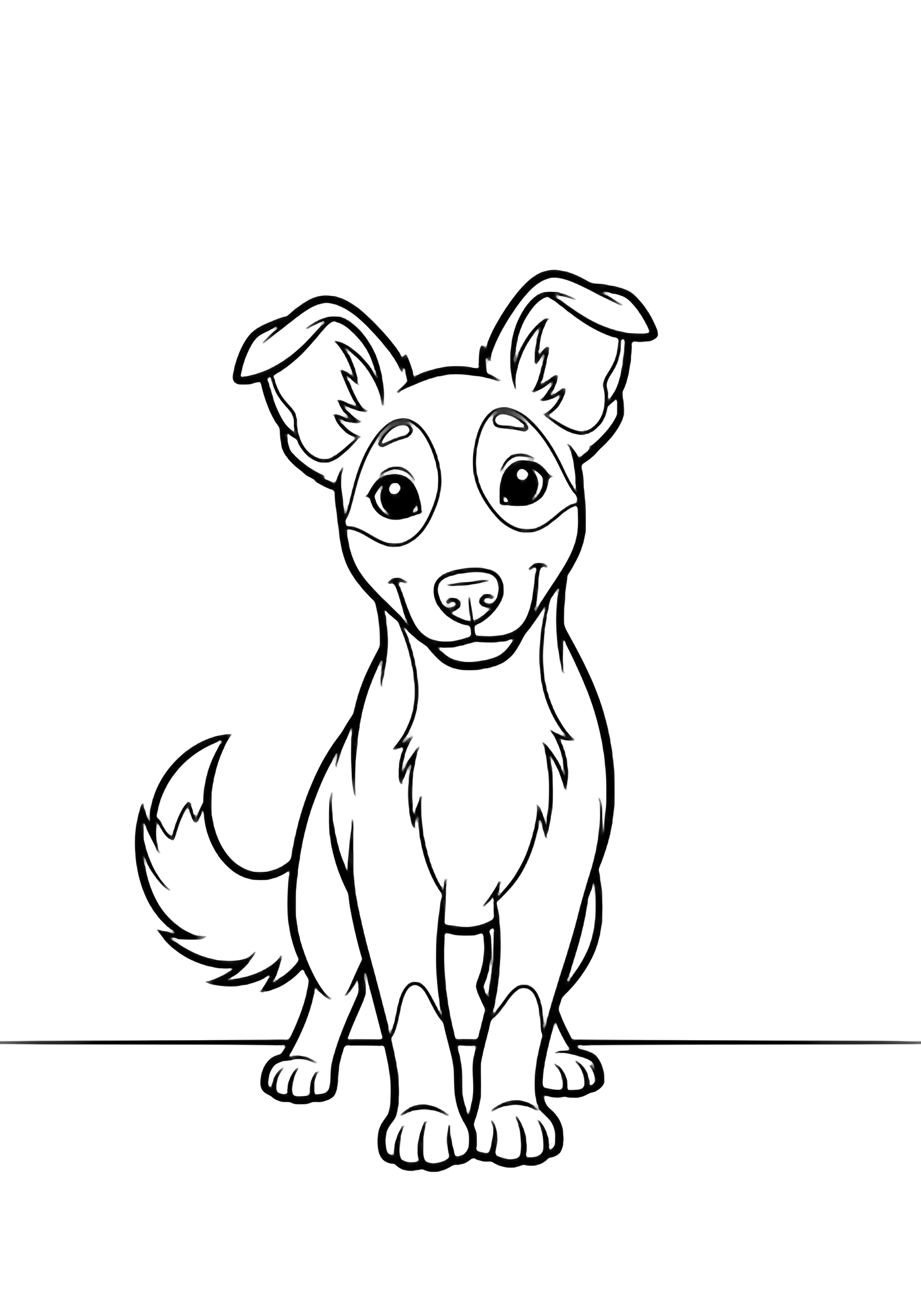 Chilli the cat stands alert, paws together and tail curved, smiling gently against a plain backdrop. kleurplaat