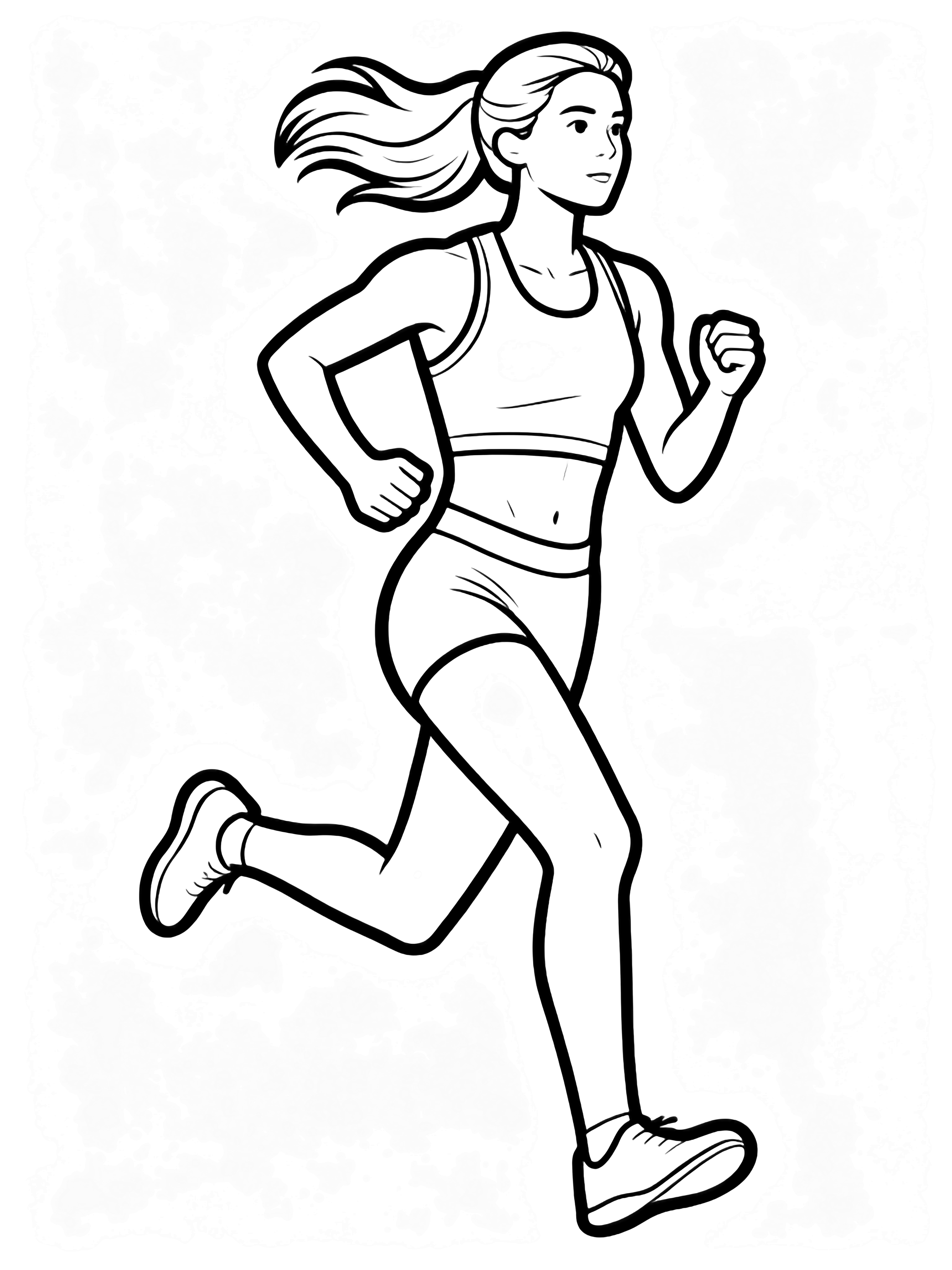 Athlete mid-stride, arms pumping, hair flowing kleurplaat