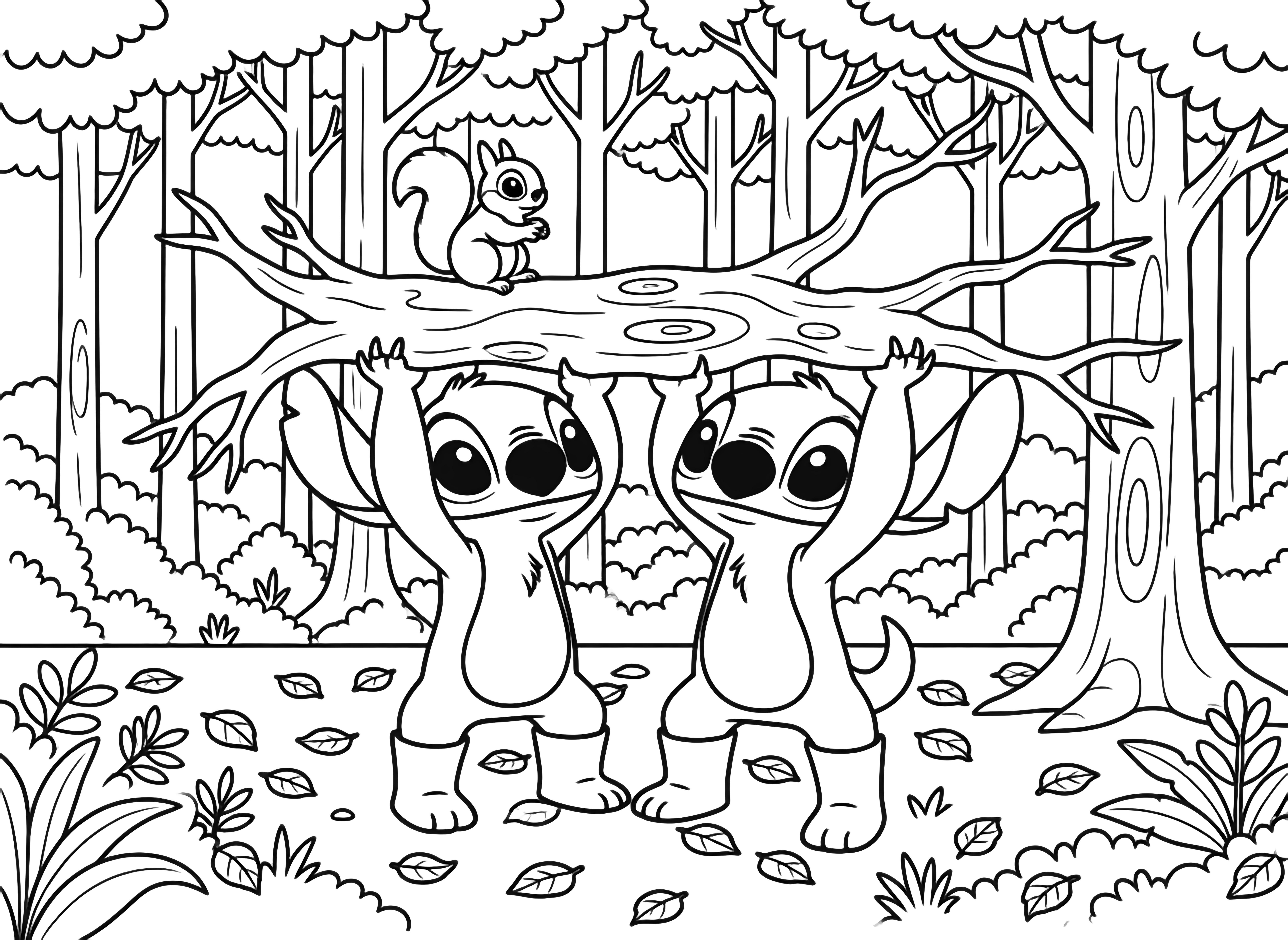 A cute page of a pink cartoon alien with a flower and a blue cartoon alien sitting together, holding hands, with small hearts in the background. kleurplaat